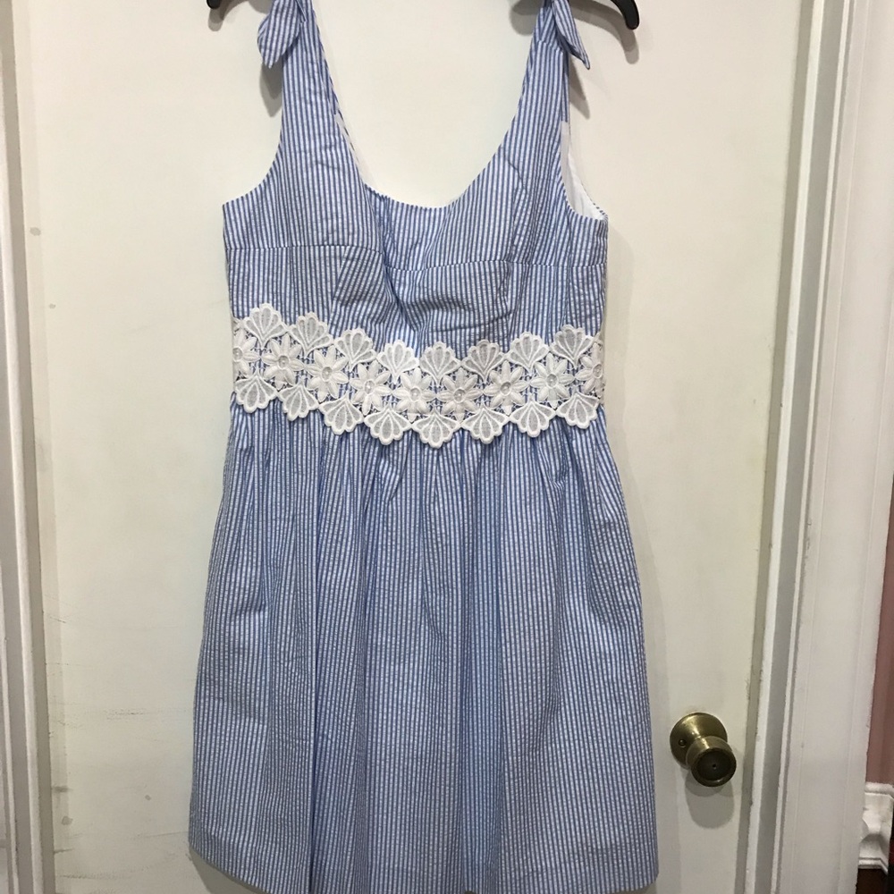 Lilly Pulitzer Blue and White Kids Dress with Floral Lace